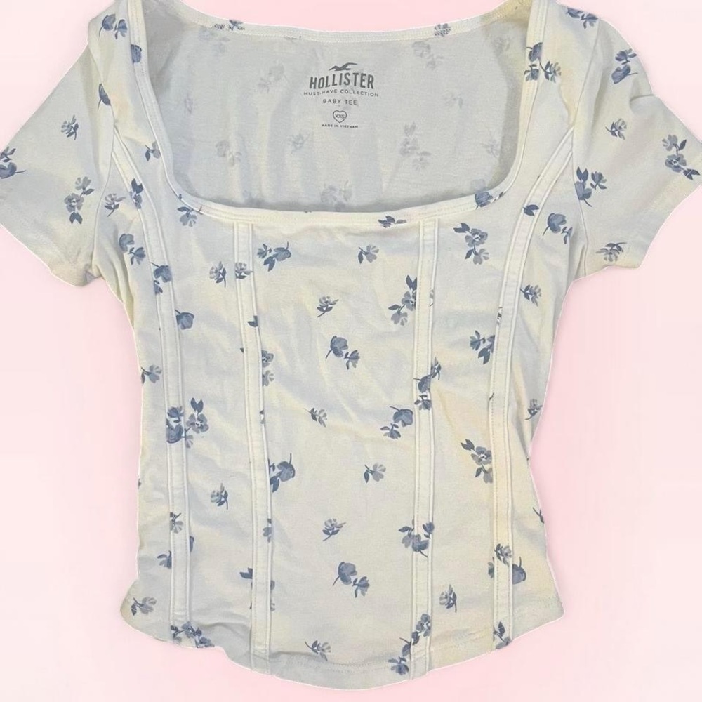 White and Blue Hollister Floral Corset Top